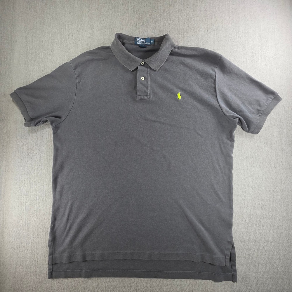 Polo Ralph Lauren Polo Shirt Mens XL Grey Short Sleeve Neon Yellow Pony Logo